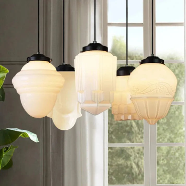 LumaVint Retro Geometric Milk Glass Pendant Light Fixture | Senket