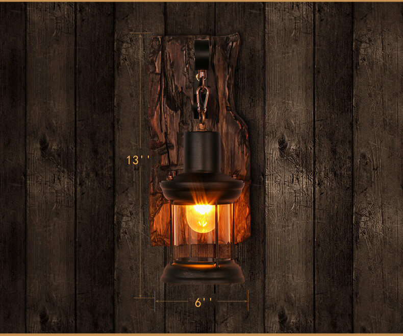 Aldera Cylindrical Wall Lamp With Glass, Iron And Wood Base | Senket