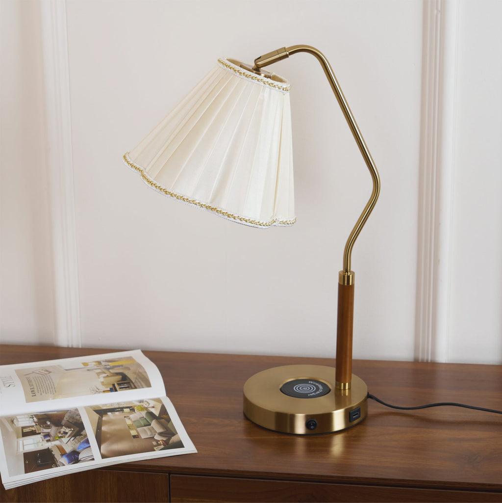 Bellora Luxe Fabric Table Lamp With Gold Base, Linen Shade | Senket
