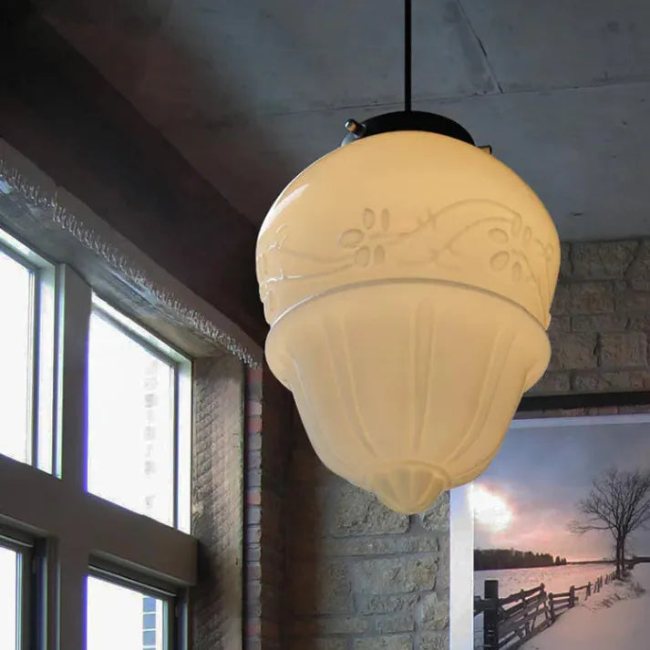 LumaVint Retro Geometric Milk Glass Pendant Light Fixture | Senket