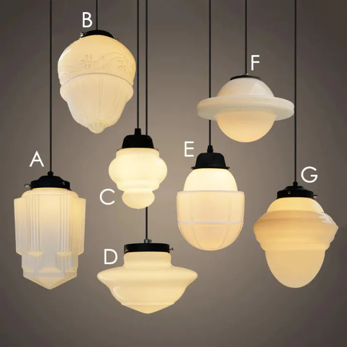 LumaVint Retro Geometric Milk Glass Pendant Light Fixture | Senket